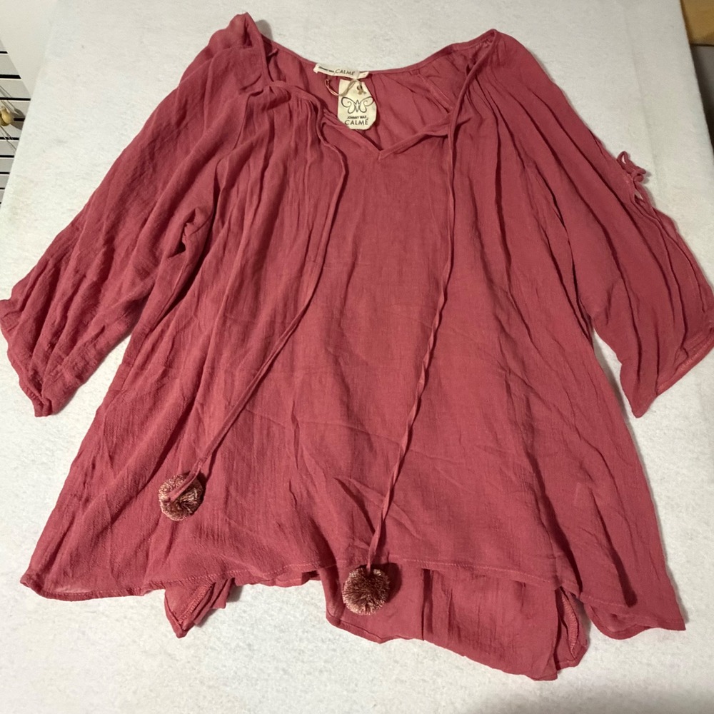 Johnny Was Calme Gauze Split Sleeve Top Rose Pink XL O20118-5 Boho Camisole